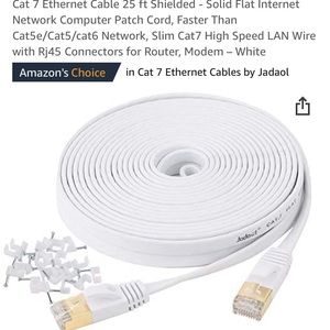 SET OF 2 Jadaol Cat 7 Ethernet Cable 25 ft Shielded Solid Flat White Cable NWT